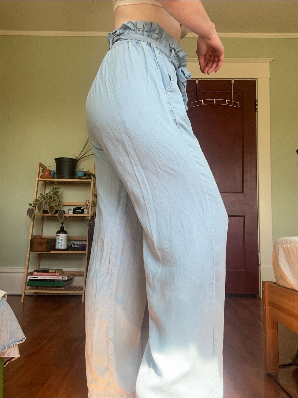 Thread & Supply Light Blue Wide Leg Paperbag Waist Pants